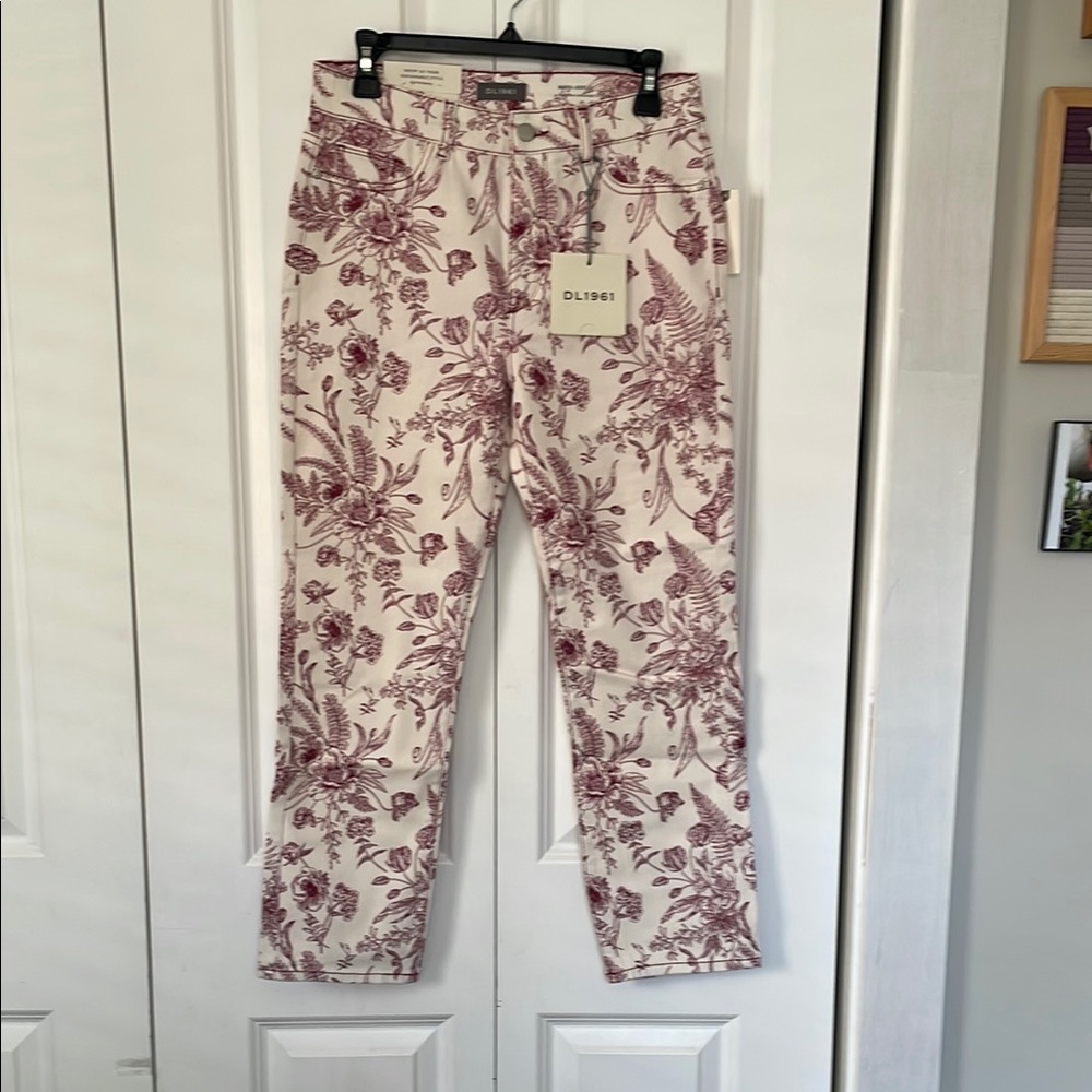 DL1961 Floral Print Pants - Red and Cream Womens 29
